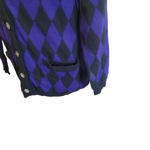 Vintage Purple Black Argyle Diamond Print Cardigan Punk Emo Y2K Grunge M/L - Picture 7 of 8